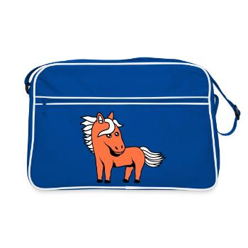 Pferd Süß Pony Fohlen Pferdemädchen Niedlich Comic - Retro Tasche - Blau/Weiß - Vorne