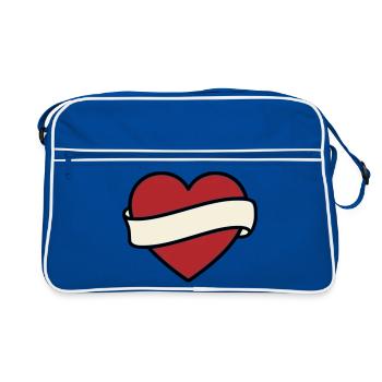 Tattoo Heart Banner Scroll Vector - Retro Bag - blue/white - Front