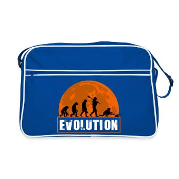 Curling Evolution Silhouette Wintersport Humor - Retro Tasche - Blau/Weiß - Vorne