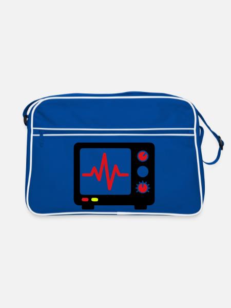 EKG Monitor Herzschlag Medizin - Retro Tasche - Blau/Weiß - Vorne