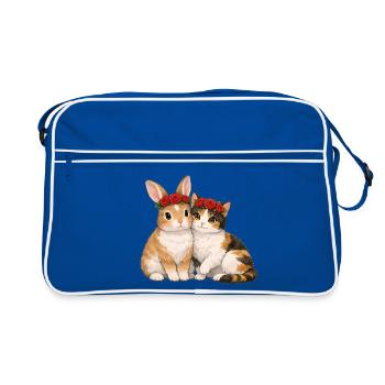 Rabbit and cat - Retro Bag - blue/white - Front
