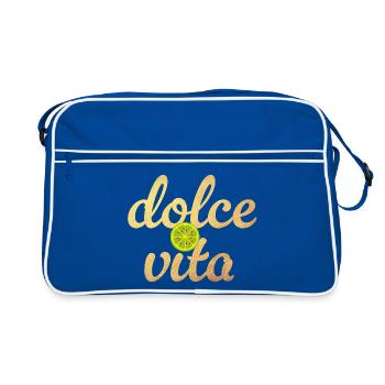 Dolce Vita Limette Gold Zitrone Italien Deko Quote - Retro Tasche - Blau/Weiß - Vorne