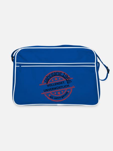 Jahrgang 1966, 60 Jahre alt, Geburtstag - Retro Tasche - Blau/Weiß