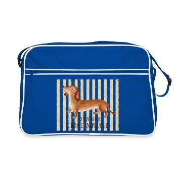 Kurze Beine, große Ansprüche – Lustiger Dackel - Retro Tasche - Blau/Weiß - Vorne