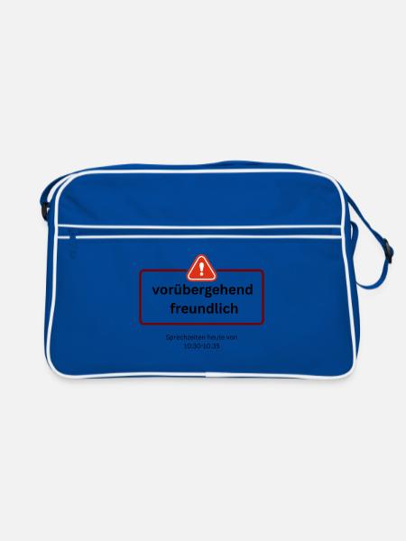 Voruebergehend_freundlich Warnschild spruch - Retro Tasche - Blau/Weiß