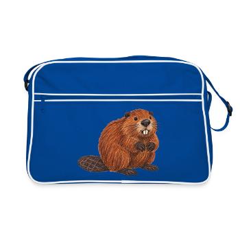 Europäische Biber - Retro Tasche - Blau/Weiß - Vorne