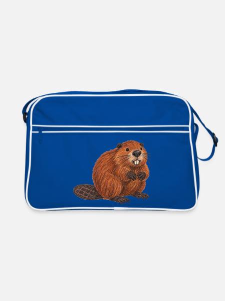 Europäische Biber - Retro Tasche - Blau/Weiß