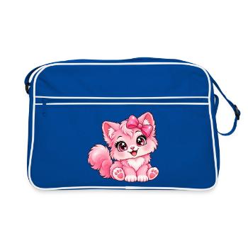 Kawaii Pink Kitten mit Schleife - Retro Tasche - Blau/Weiß - Vorne