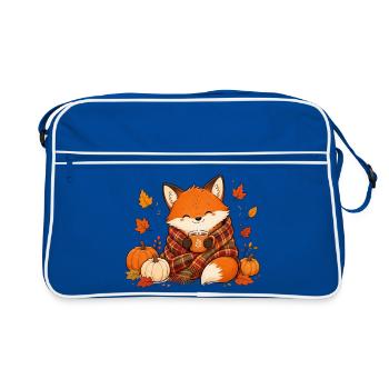 Süßer Fuchs mit Tee Gemütliches Herbst Design - Retro Tasche - Blau/Weiß - Vorne