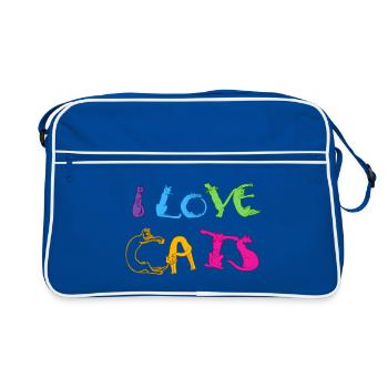 Ich liebe Katzen - Retro Tasche - Blau/Weiß - Vorne