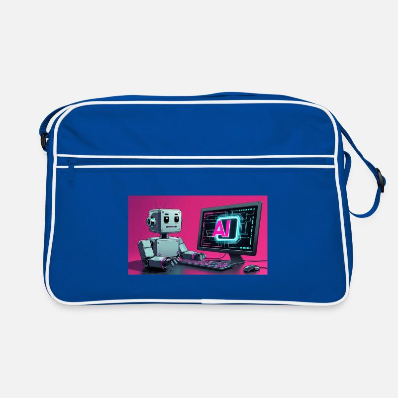 Futuristic AI Robot and Tech Screen Retro Bag