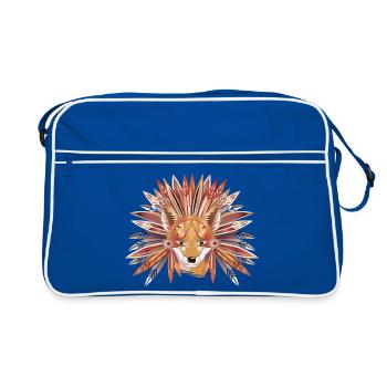 Fox chief with feather decoration in warm colors - Retro Bag - blue/white - Front