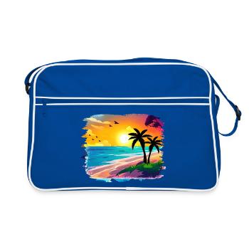 Summer Sunset Beach Watercolor - Retro Bag - blue/white - Front