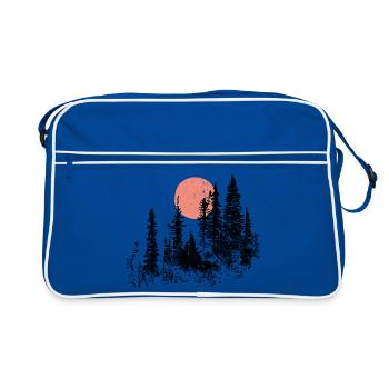 Sunset Forest Silhouette T-Shirt Design - Retro Bag - blue/white - Front