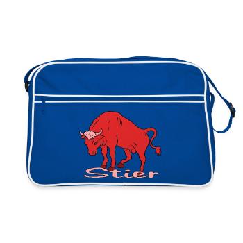 Stier Sternzeichen - Retro Tasche - Blau/Weiß - Vorne