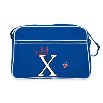 Buchstabe x Herzkrone - Retro Tasche - Blau/Weiß - Vorne