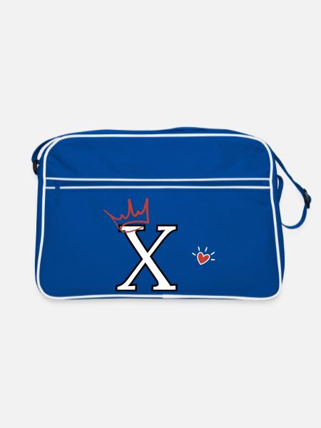 Buchstabe x Herzkrone - Retro Tasche - Blau/Weiß - Vorne