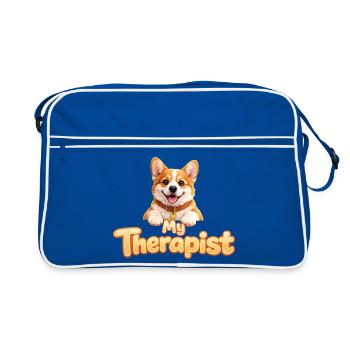 Corgi My Therapist - Retro Tasche - Blau/Weiß - Vorne
