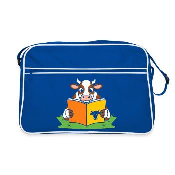 Reading cow in ribbon - Retro Bag - blue/white - Front