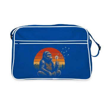 Affenfreund im Sonnenuntergang - Retro Tasche - Blau/Weiß - Vorne