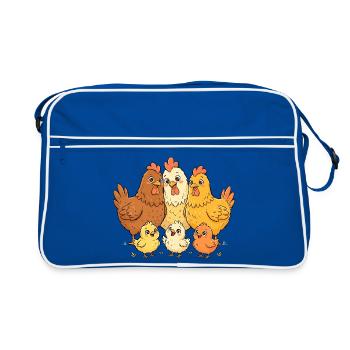 Hühnerfamilie - Retro Tasche - Blau/Weiß - Vorne