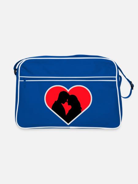 Couple Silhouette Amour Romance Petit ami de la Saint-Valentin - Sac Retro - bleu/blanc - Devant