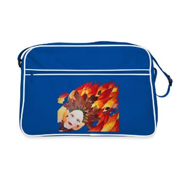 Herbstfeuer Blattkrone Gesicht - Retro Tasche - Blau/Weiß - Vorne