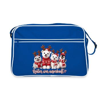Rentier Kuschelcrew Winterzeit - Retro Tasche - Blau/Weiß - Vorne