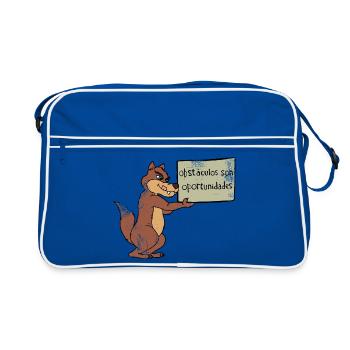 Hindernisse? Nutze die Chance! – Cartoon Wolf - Retro Tasche - Blau/Weiß - Vorne