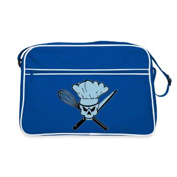 Koch Pirat oder Rebell Totenkopf - Retro Tasche - Blau/Weiß - Vorne