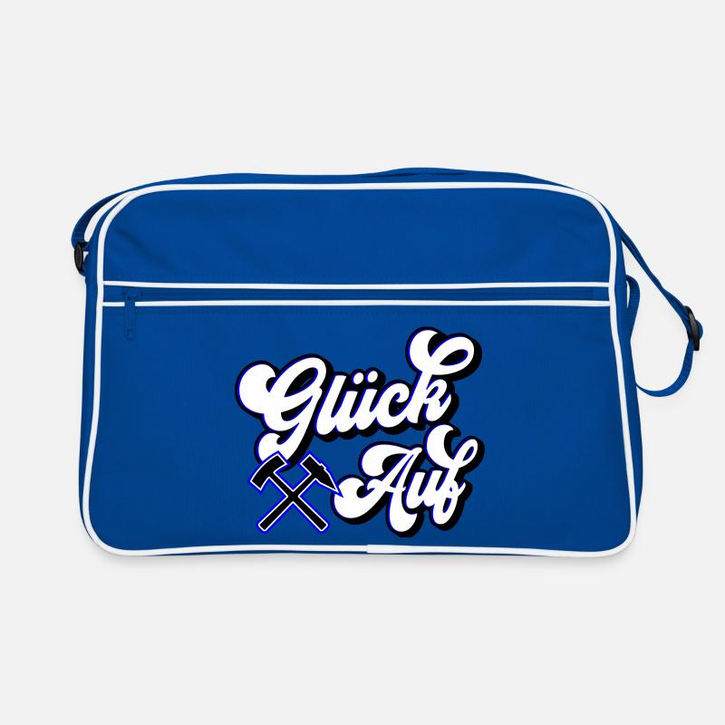 Glück auf Hammer und Schägel | Farben änderbar - Retro Tasche - Blau/Weiß