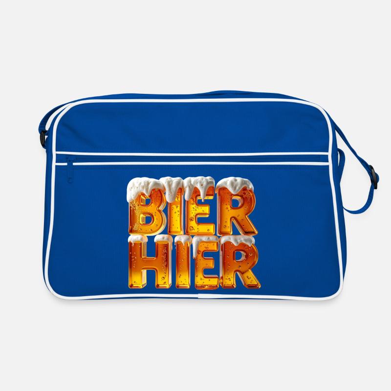 Bier? Hier! – 3D Bierglas-Buchstaben mit Schaum Retro Tasche