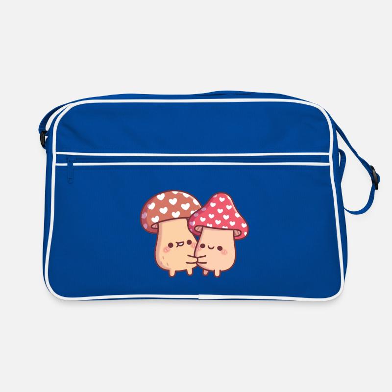 Couple mignon de champignons en forme de champignon qui s’enlaçoit Sac Retro