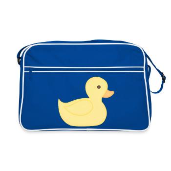 Gelbe Gummiente Cartoon Stil - Retro Tasche - Blau/Weiß - Vorne