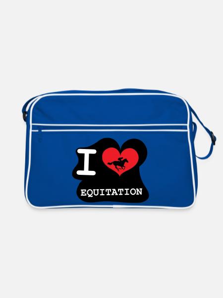 J'aime l'équitation : le logo des passionnés - Sac Retro - bleu/blanc - Devant