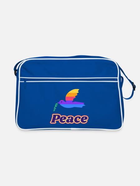 Friedenstaube Retro – Peace Taube 70er - Retro Tasche - Blau/Weiß