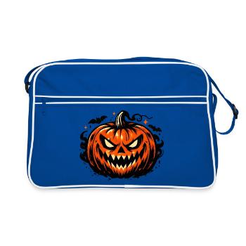 Grimmiges Kürbisgesicht Halloween - Retro Tasche - Blau/Weiß - Vorne