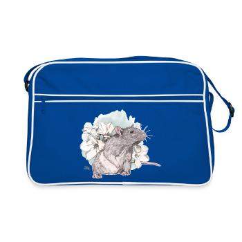 Rat in front of delicate flowers on watercolor blob - Retro Bag - blue/white - Front