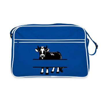 Vache avec espace de texte – Chemise de ferme - Sac Retro - bleu/blanc - Devant