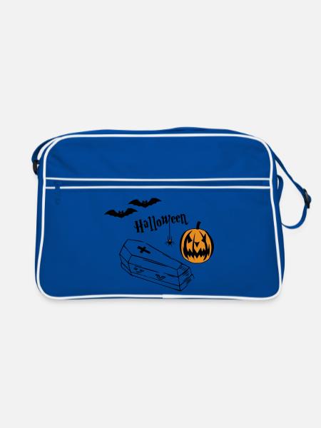 Halloween Kürbis Silhouette - Retro Tasche - Blau/Weiß - Vorne