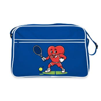 Heart-Shaped Tennis Mascot Playing Sports - Retro Bag - blue/white - Front