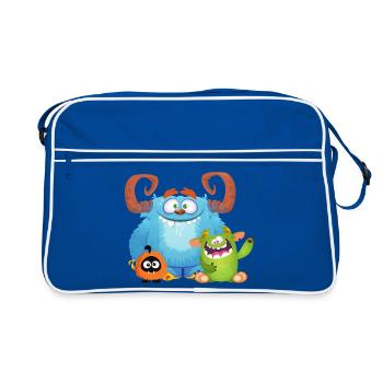 Monster Puschel mit Freunden - Retro Tasche - Blau/Weiß - Vorne
