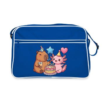 Fête d’anniversaire de l’oiseau capybara axolotl - Sac Retro - bleu/blanc - Devant
