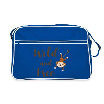 Wilde und kostenlose niedliche Affen-Dschungel-Vibes - Retro Tasche - Blau/Weiß - Vorne