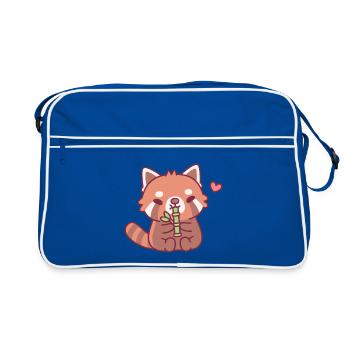 Cute Red Panda Loves Bamboo - Retro Bag - blue/white - Front