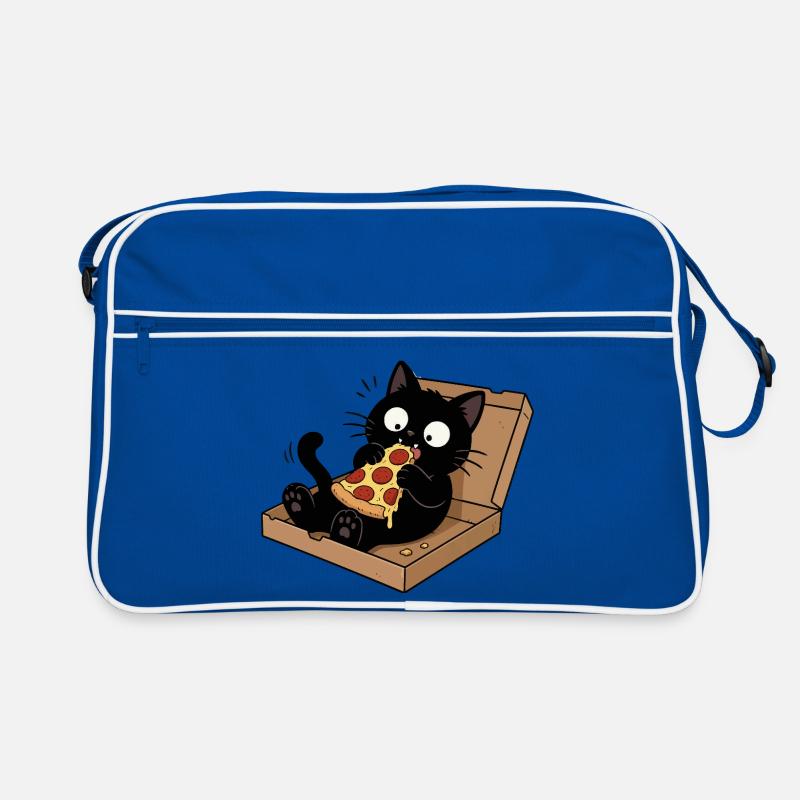 Chat noir savourant une pizza Sac Retro