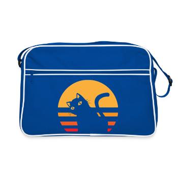 Katze Sonnenuntergang - Retro Tasche - Blau/Weiß - Vorne