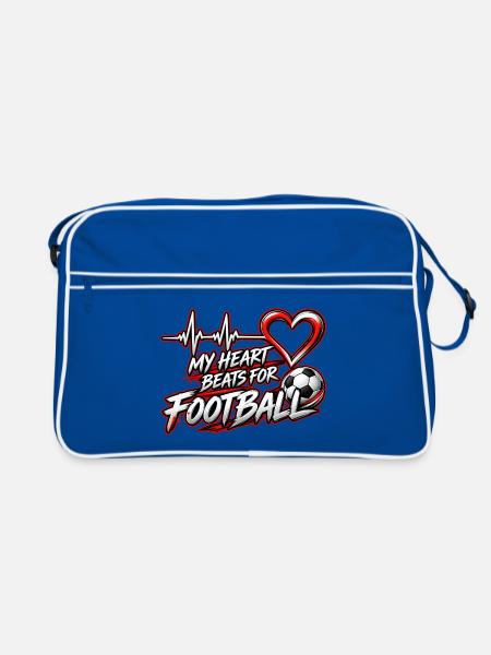 Herzschlag fürs Fußball - Retro Tasche - Blau/Weiß