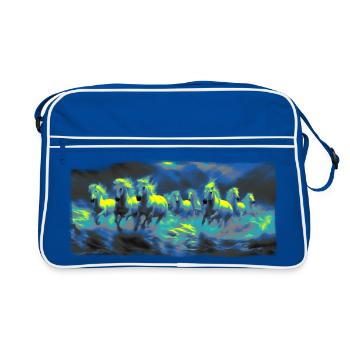 Wilde Pferde - Retro Tasche - Blau/Weiß - Vorne