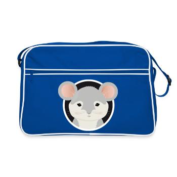 cute grey mouse looks out of the mouse hole - Retro Bag - blue/white - Front